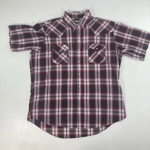Ely Cattleman Men’s Shirt Pearl Snap Plaid Short Sleeve Western Cowboy Size XL